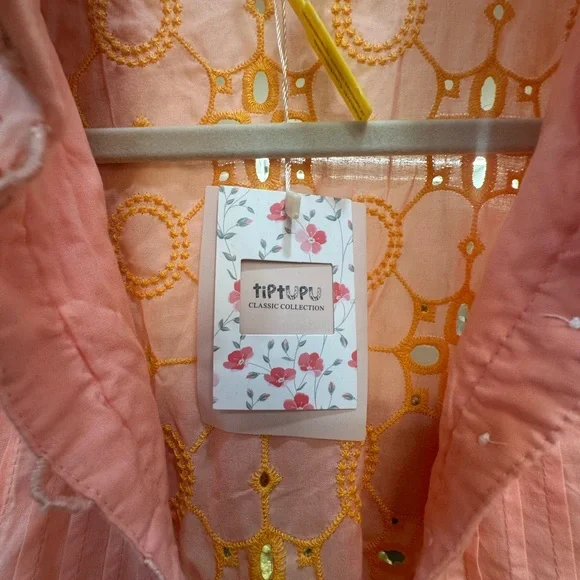 IC COLLECTION Peach and Yellow Embroidered Top - Picture 3 of 8